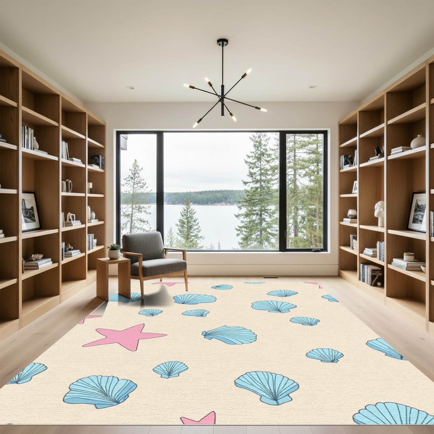 Pink Starfish Blue Seashells Scatter Rug