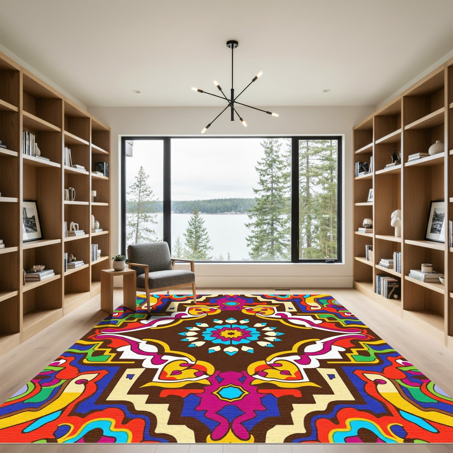 Vibrant Brown Symmetrical Medallion Rug