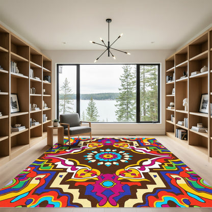 Vibrant Brown Symmetrical Medallion Rug
