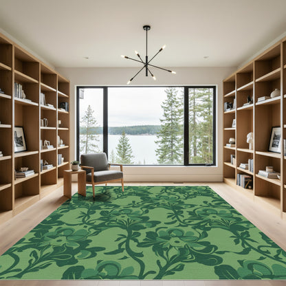 Emerald Green Floral Swirl Rug