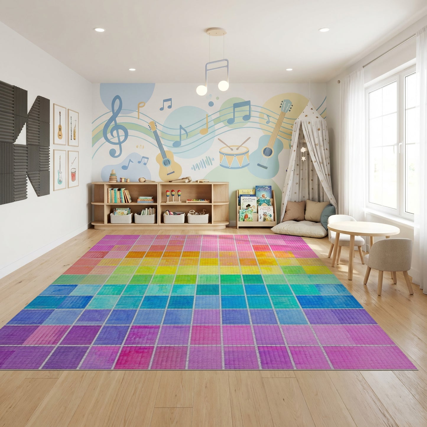 Pixelated Rainbow Gradient Grid Rug