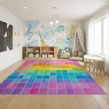 Pixelated Rainbow Gradient Grid Rug
