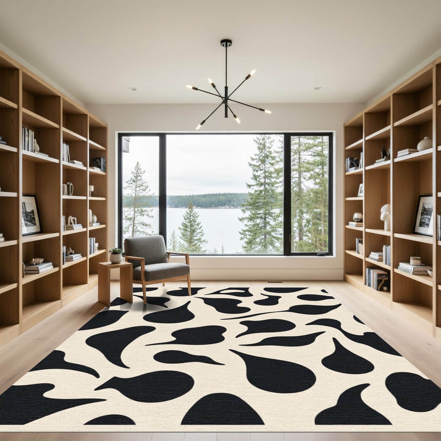 Black White Abstract Irregular Shapes Rug