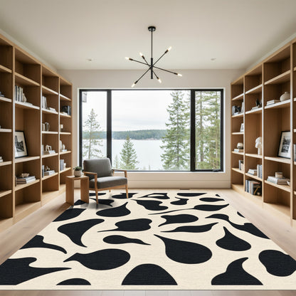 Black White Abstract Irregular Shapes Rug