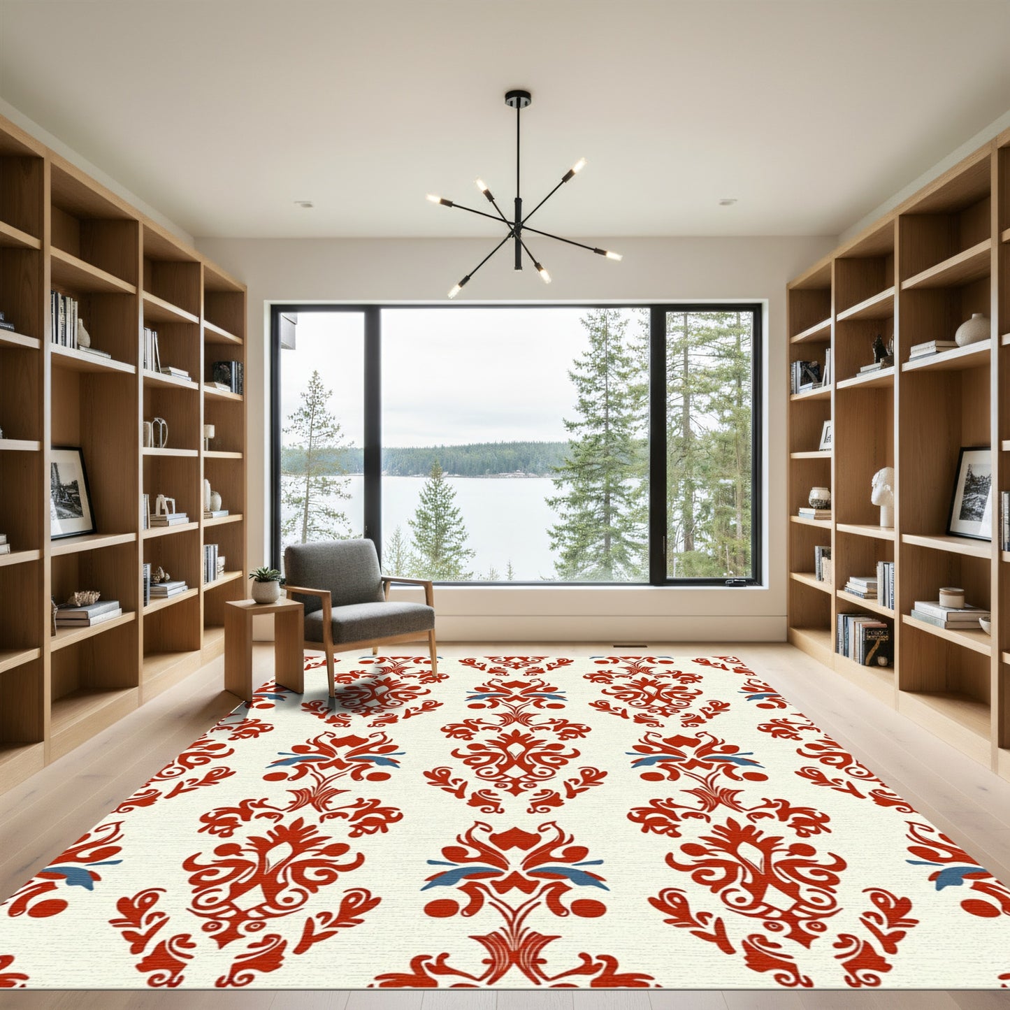 Crimson Blue Vintage Damask Scroll Rug