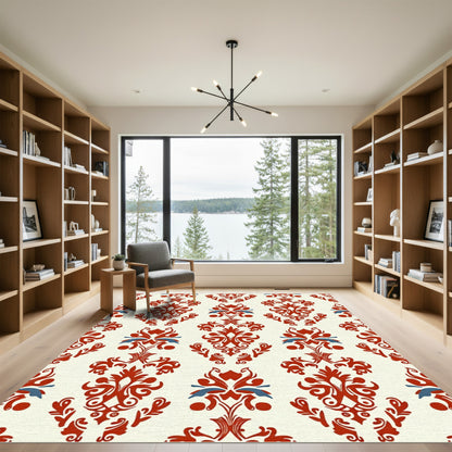 Crimson Blue Vintage Damask Scroll Rug