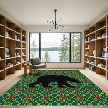 Forest Bear Green Emerald Geometric Rug