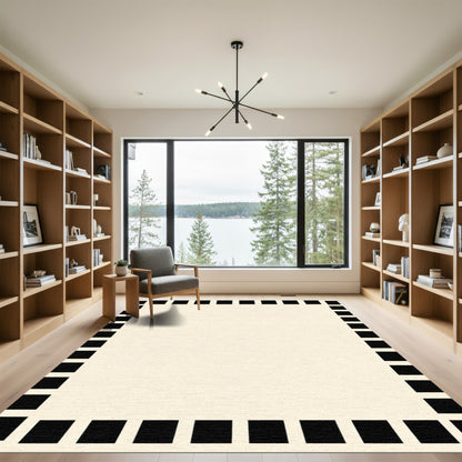 Cream Black Block Border Rug