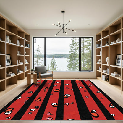 Red Black Striped Whimsical Blob Rug