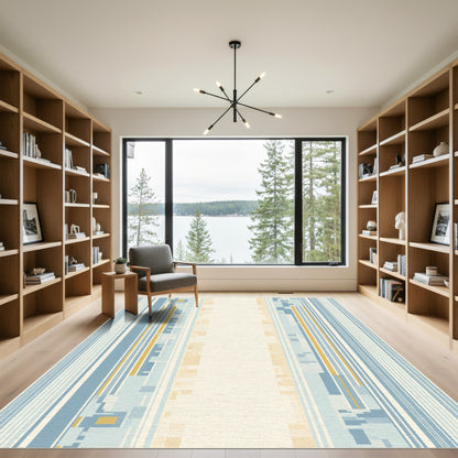 Geometric Blue Stripe Abstract Rug