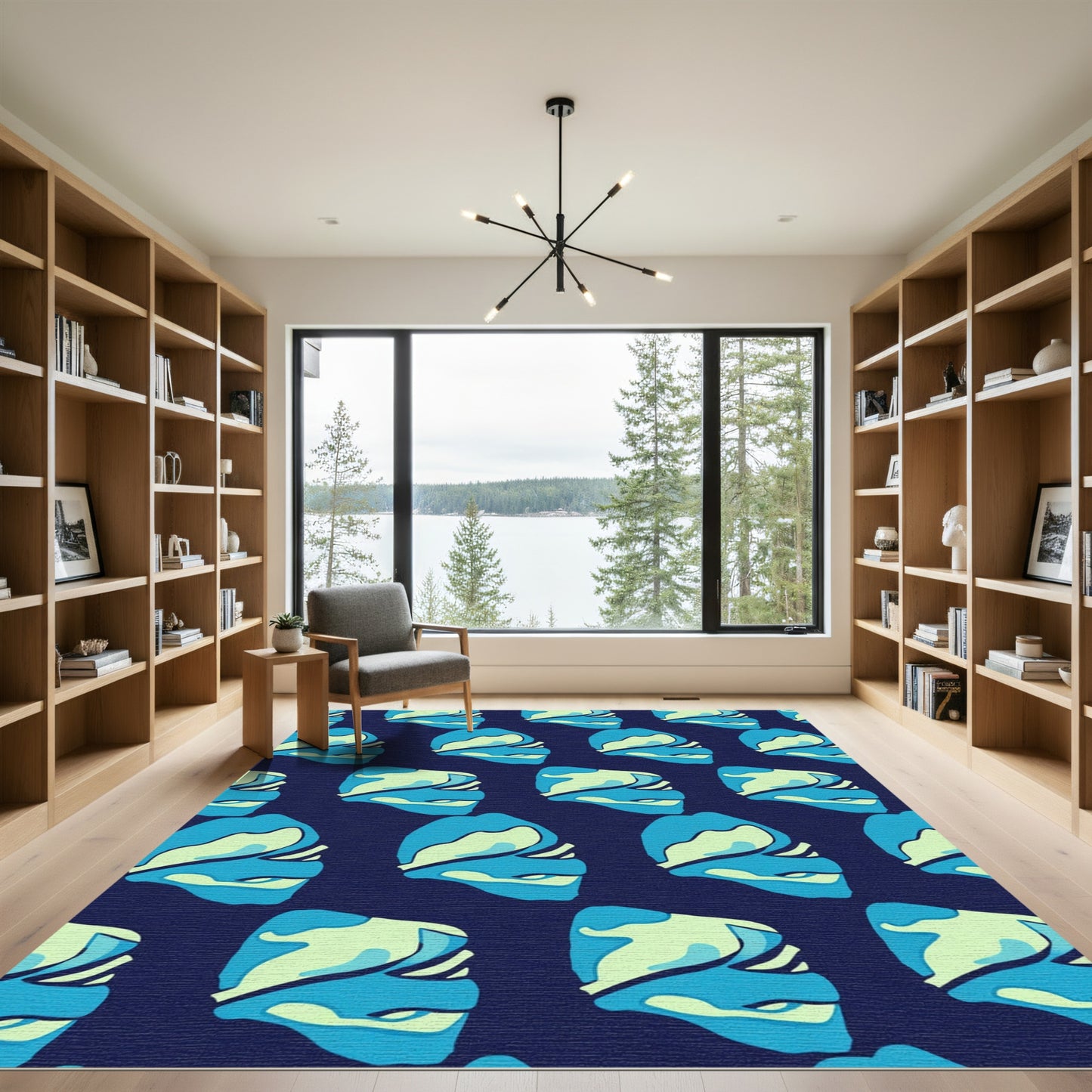 Deep Blue Aqua Abstract Swirl Rug
