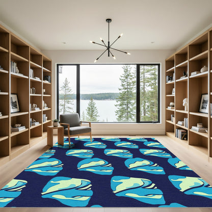 Deep Blue Aqua Abstract Swirl Rug