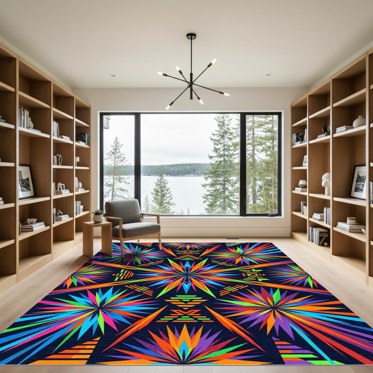Neon Multi Color Geometric Starburst Rug