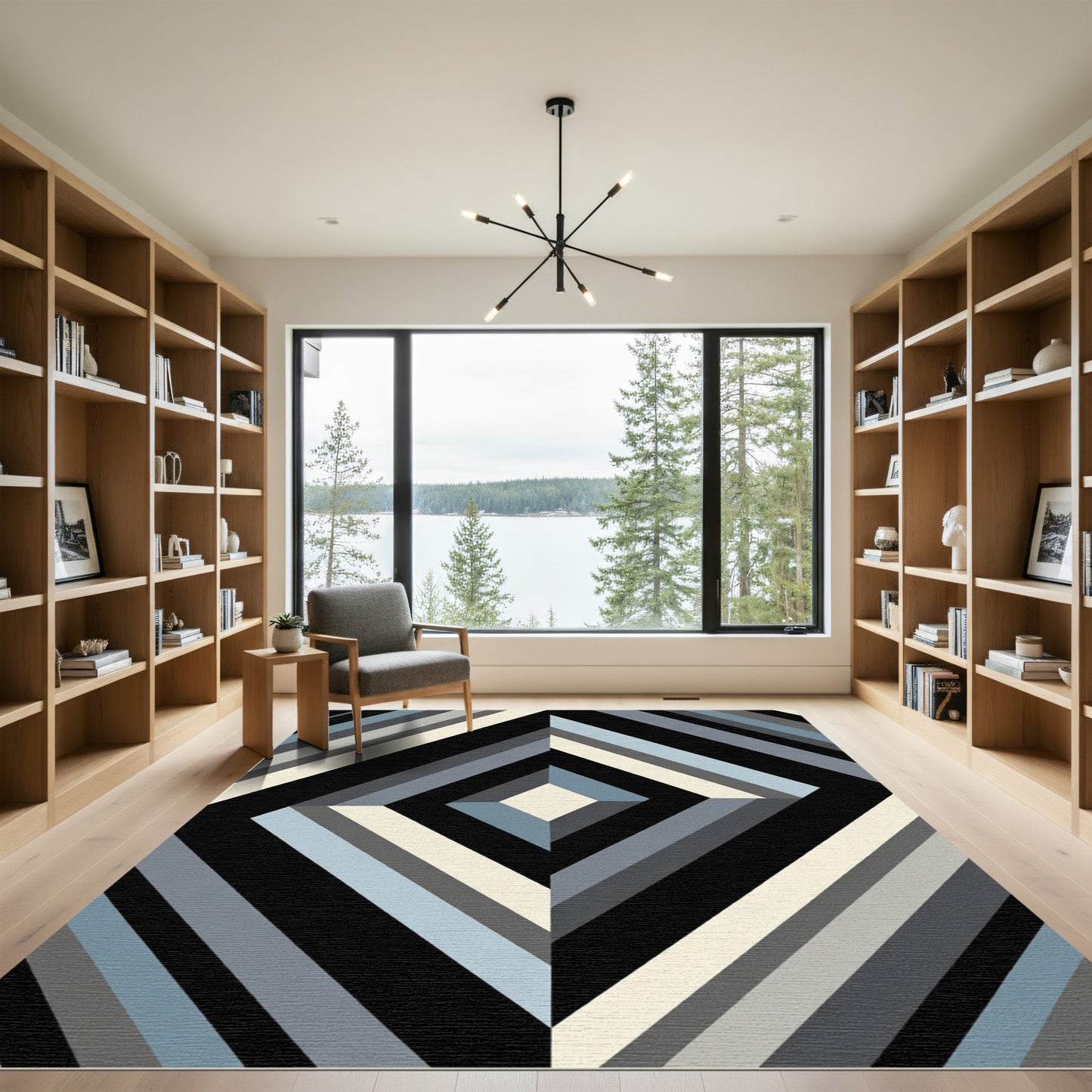 Geometric Monochromatic Diamond Stripe Rug