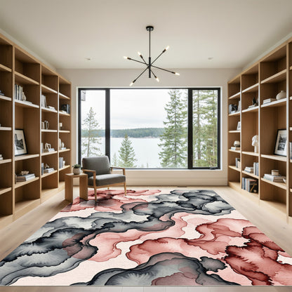 Abstract Blush Ink Flow Rug