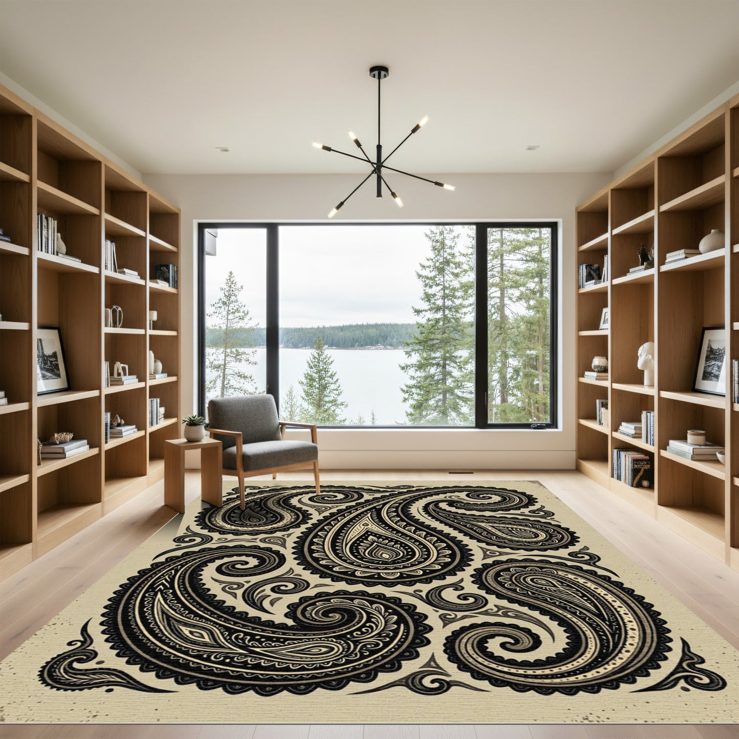 Charcoal Beige Ornate Swirl Paisley Rug