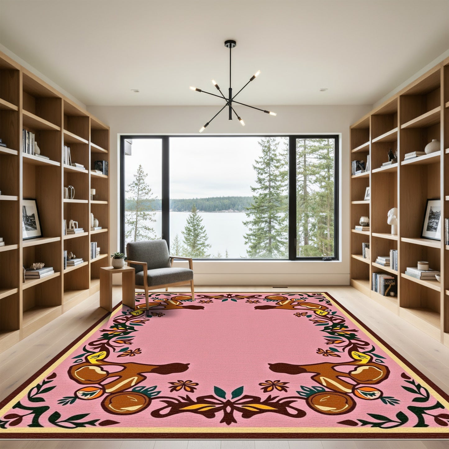 Blush Pink Abstract Floral Border Rug