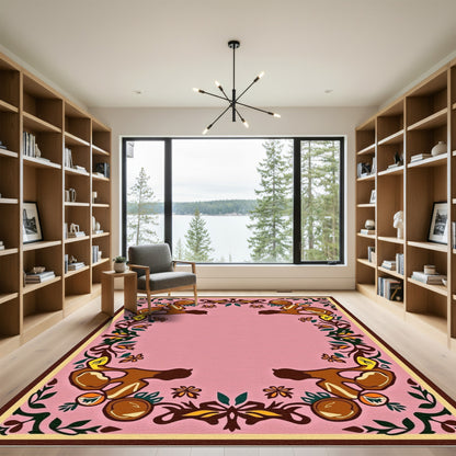 Blush Pink Abstract Floral Border Rug