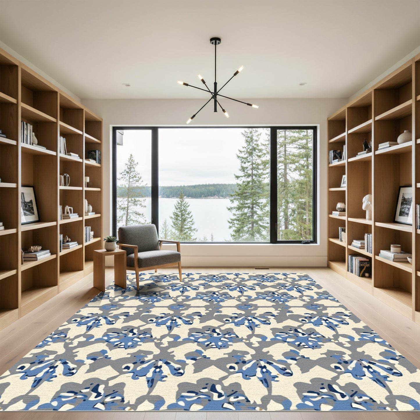 Blue Gray Cream Abstract Lattice Rug