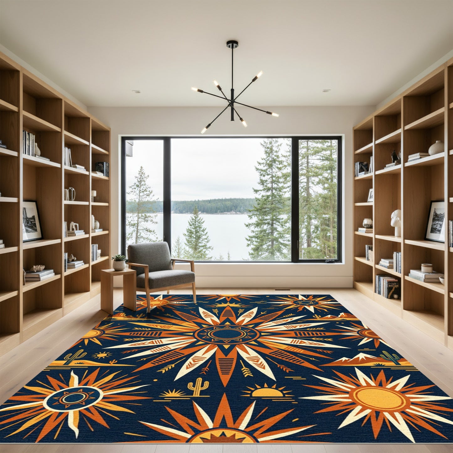 Celestial Desert Sun Geometric Navy Rug