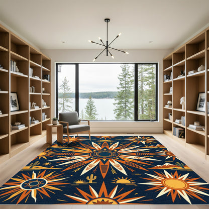 Celestial Desert Sun Geometric Navy Rug
