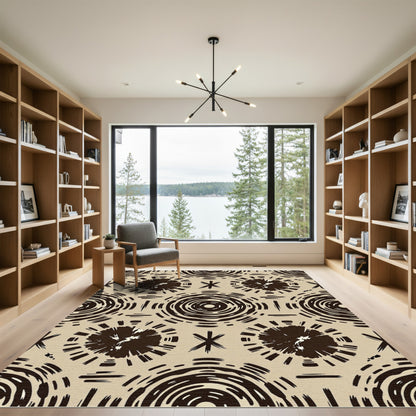 Earthy Brown Abstract Sun Geometric Rug