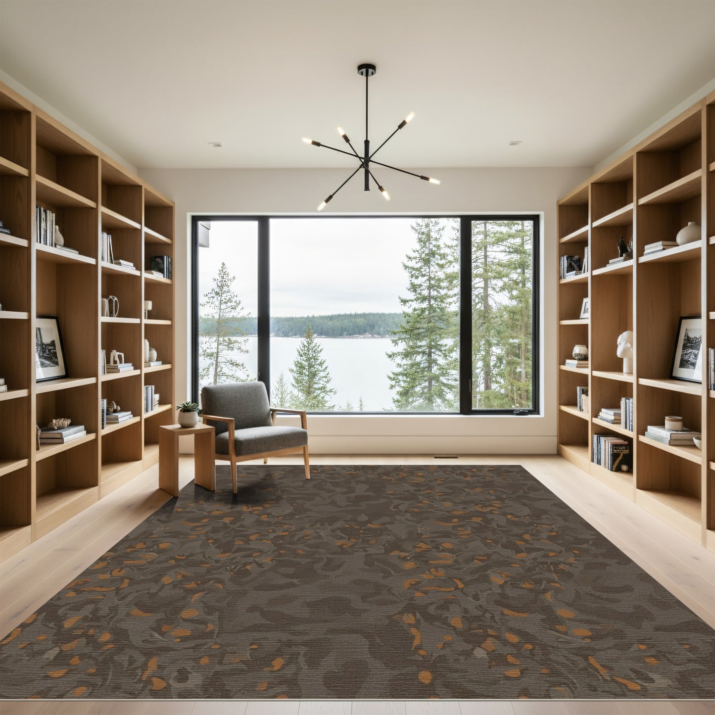 Dark Brown Amber Abstract Organic Composition Rug