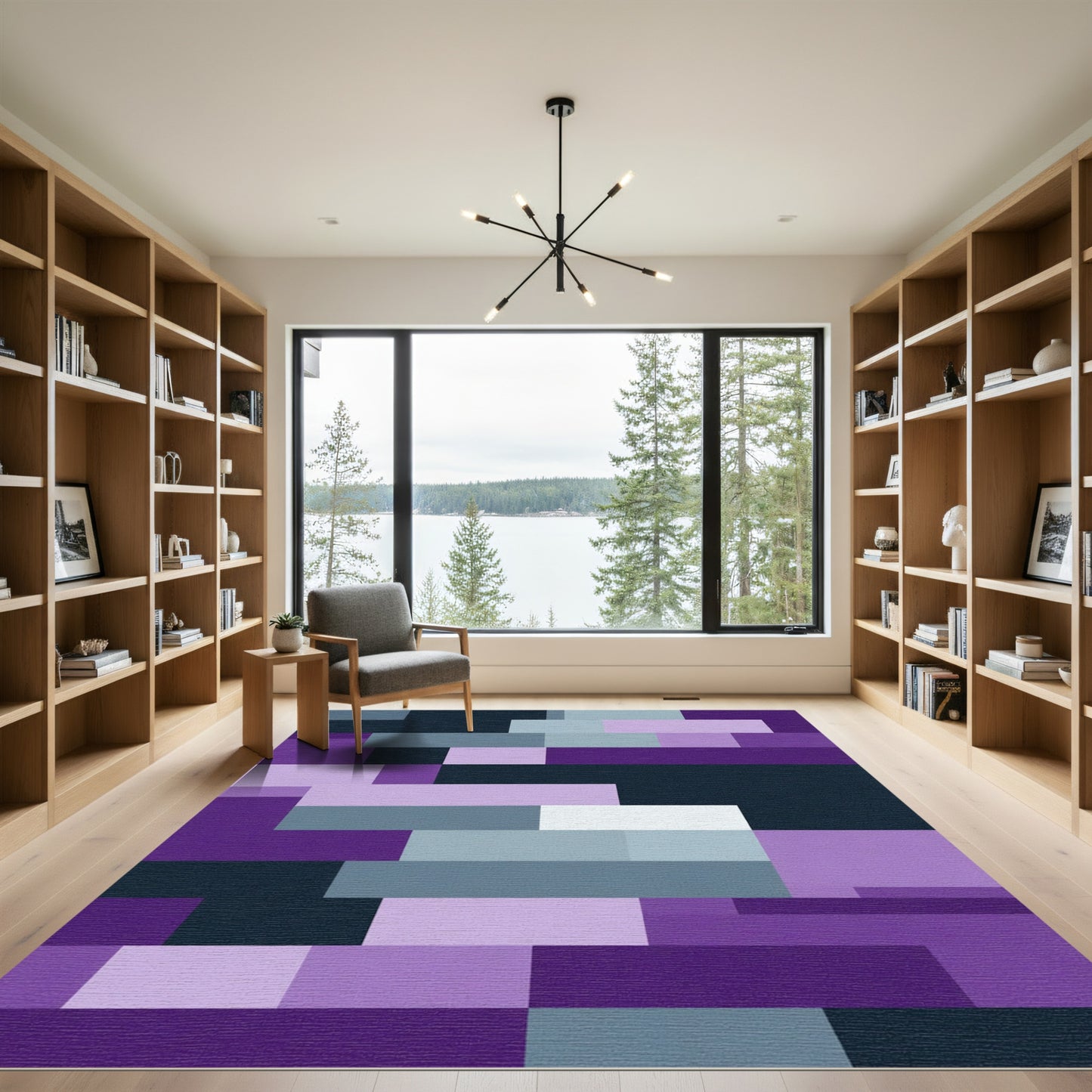 Modern Geometric Purple Slate Blocks Rug