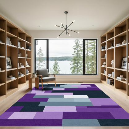 Modern Geometric Purple Slate Blocks Rug