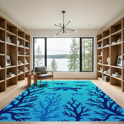 Ocean Blue Turtle Coral Scene Rug