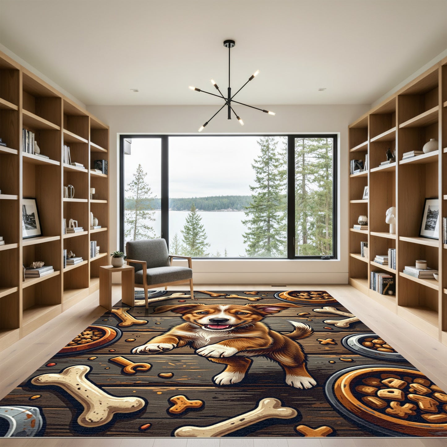 Puppy with Bones and Treats Illustration Rug