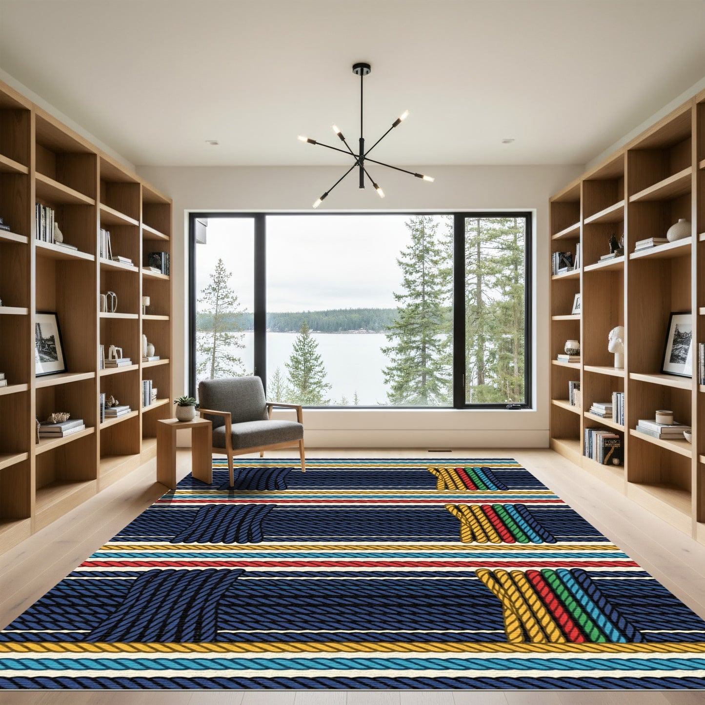 Naval Blue Nautical Rope Stripe Rug