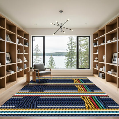 Naval Blue Nautical Rope Stripe Rug