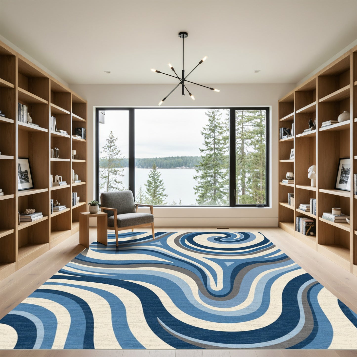 Oceanic Swirls Cream Blue Gray Rug