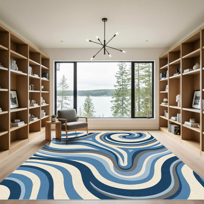 Oceanic Swirls Cream Blue Gray Rug