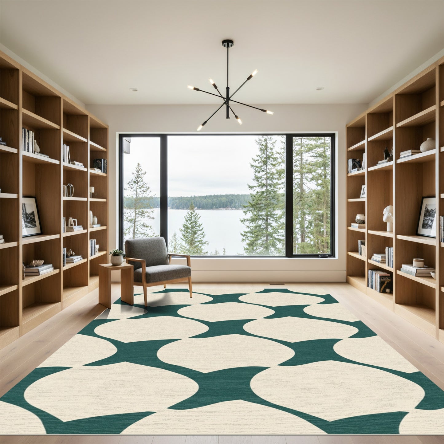 Teal and Cream Arabesque Pattern Rug