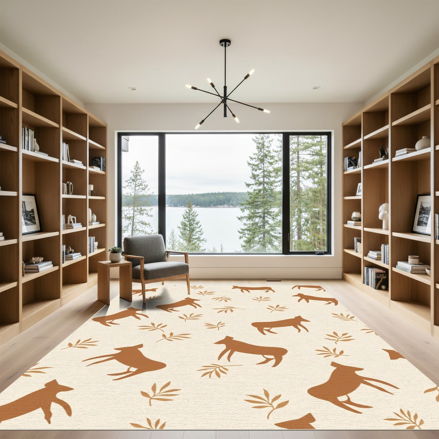 Brown Silhouette Animal Botanical Field Rug