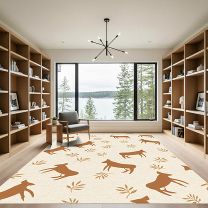 Brown Silhouette Animal Botanical Field Rug