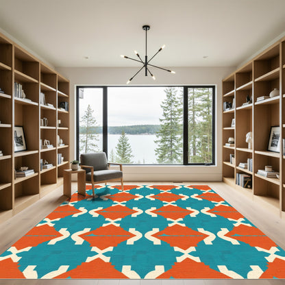 Orange White Teal Geometric Diamonds Rug