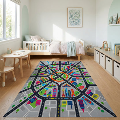 Vibrant City Streets Skyscrapers Rug