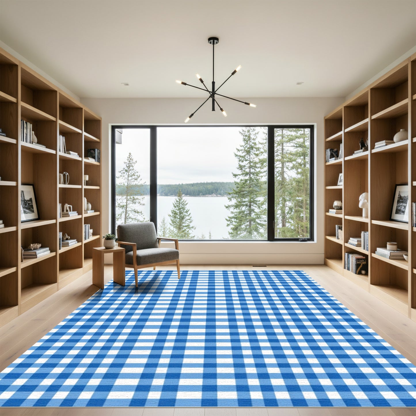 Classic Blue White Gingham Checkered Rug