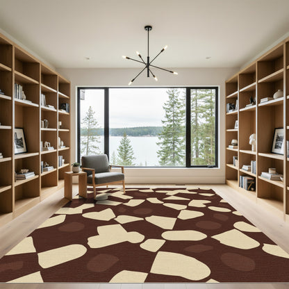 Brown Beige Abstract Shape Collage Rug