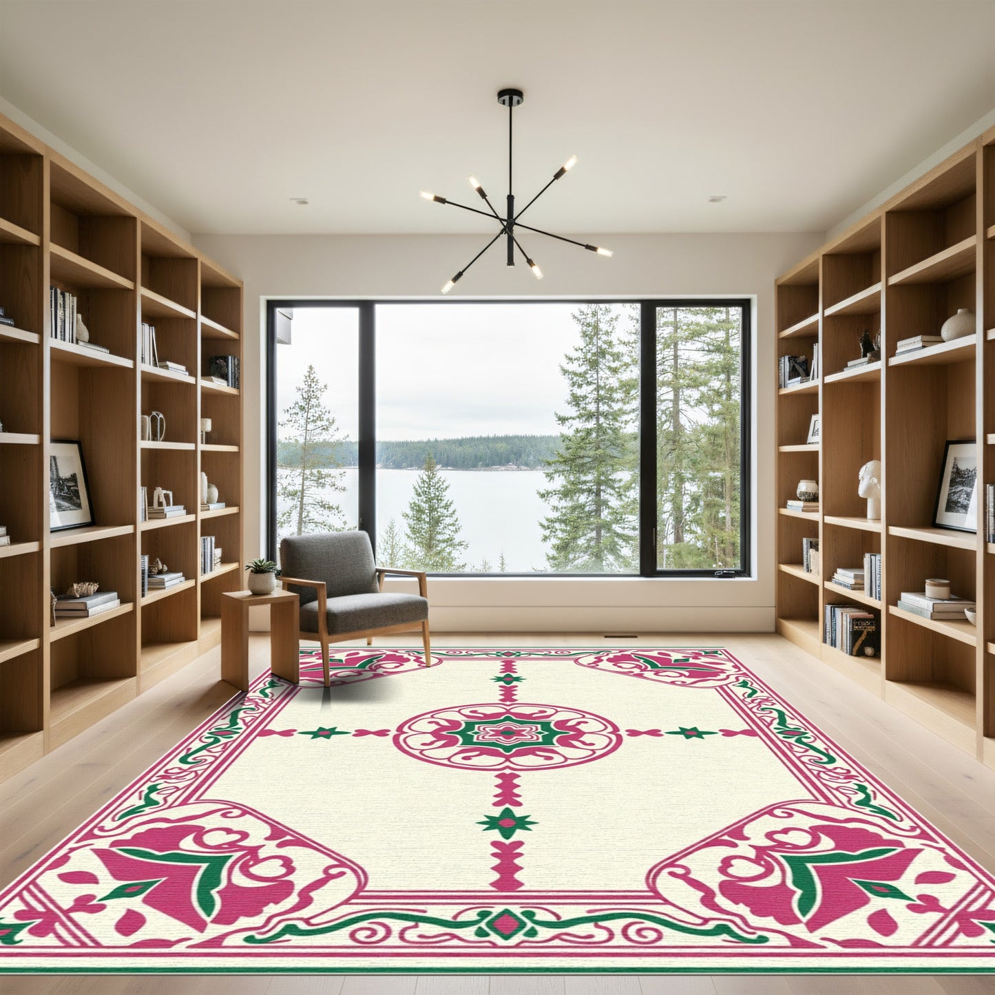 Crimson Emerald Framed Floral Medallion Rug