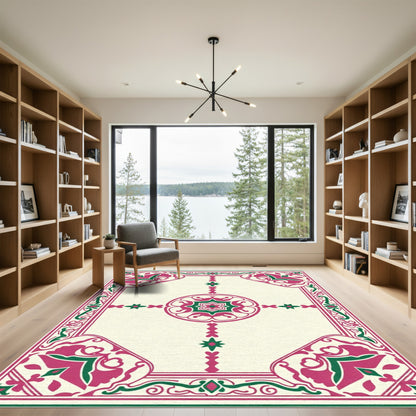 Crimson Emerald Framed Floral Medallion Rug