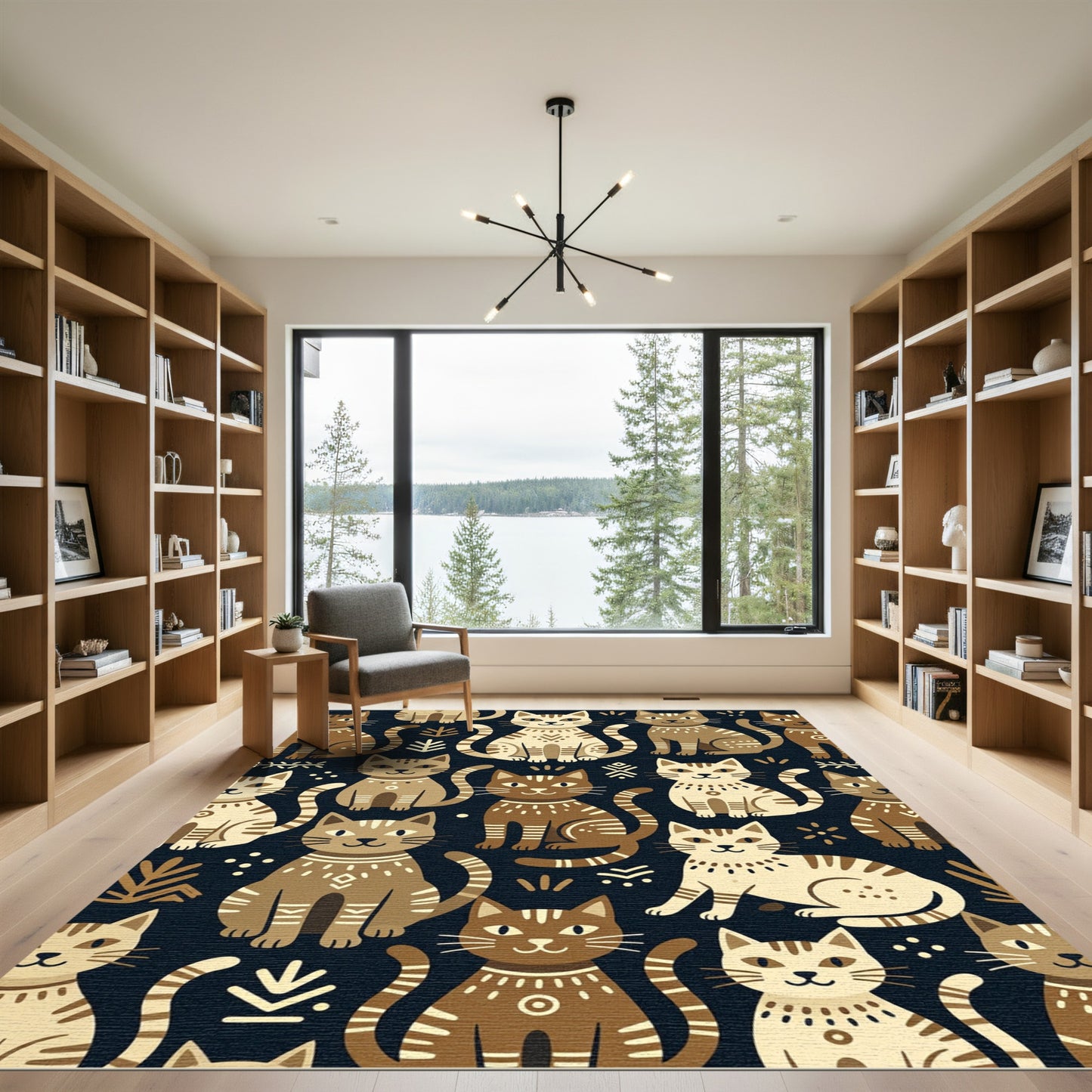 Whimsical Cats Earthy Tone Folk Art Rug