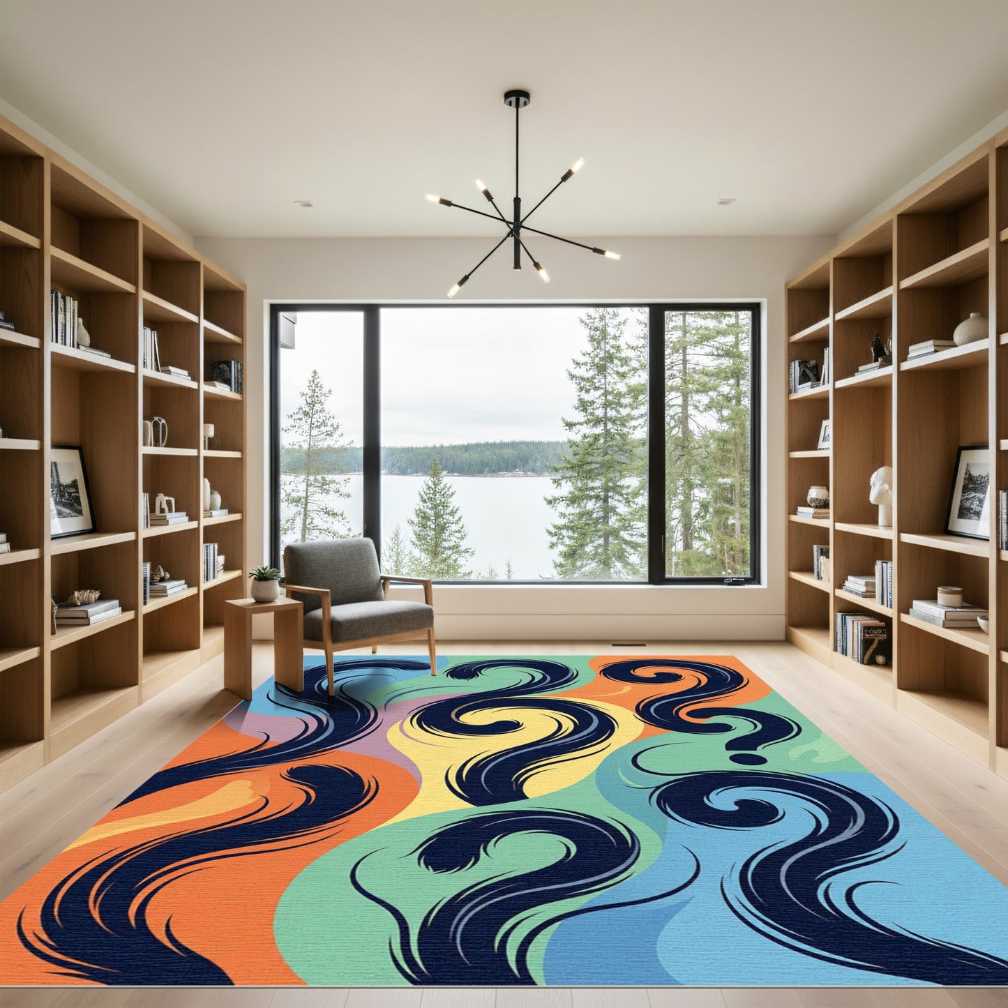 Abstract Swirling Colorful Question Mark Art Rug