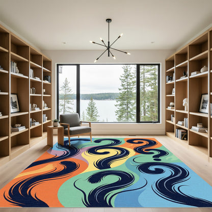 Abstract Swirling Colorful Question Mark Art Rug