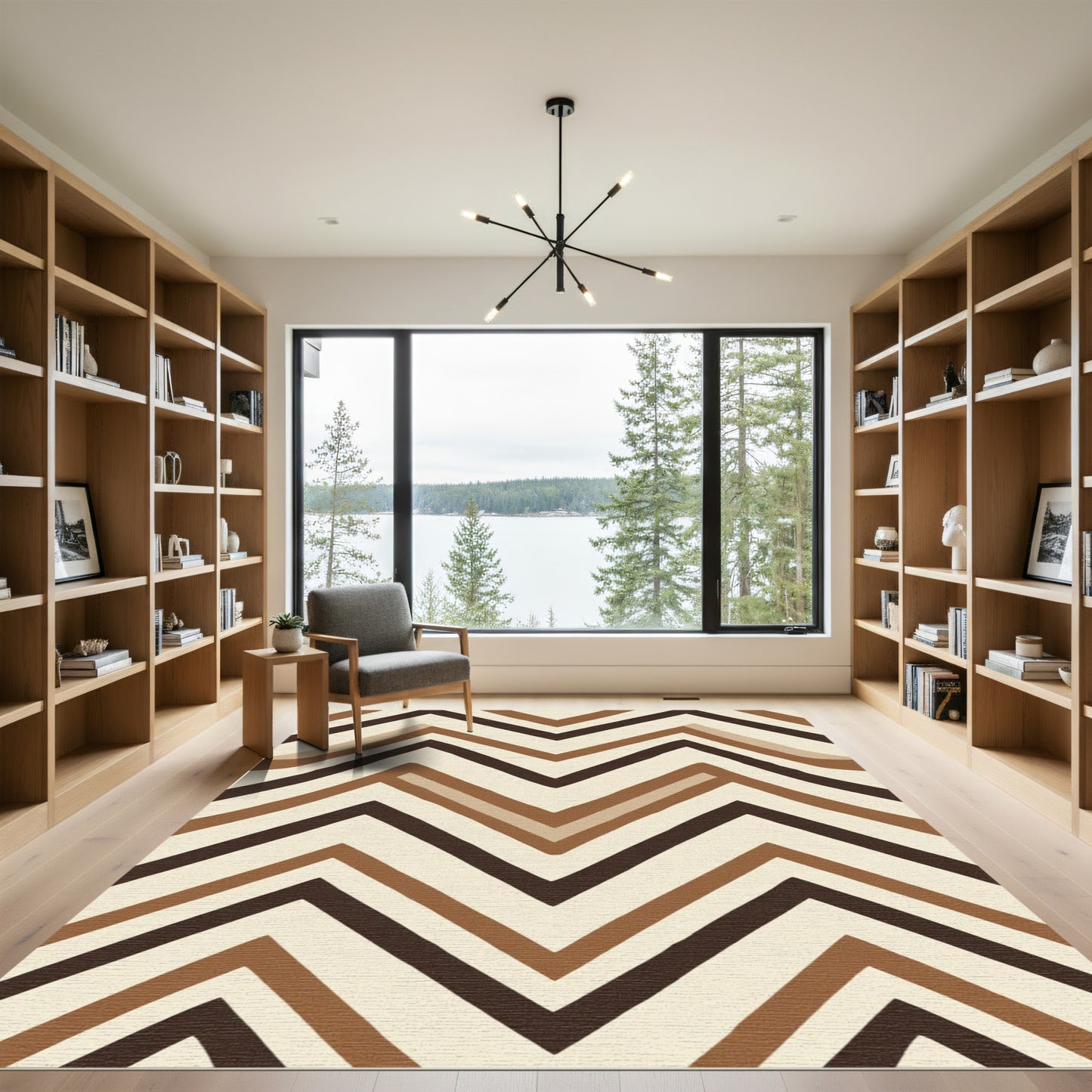 Earthy Brown Zigzag Chevron Stripes Rug