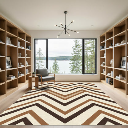 Earthy Brown Zigzag Chevron Stripes Rug