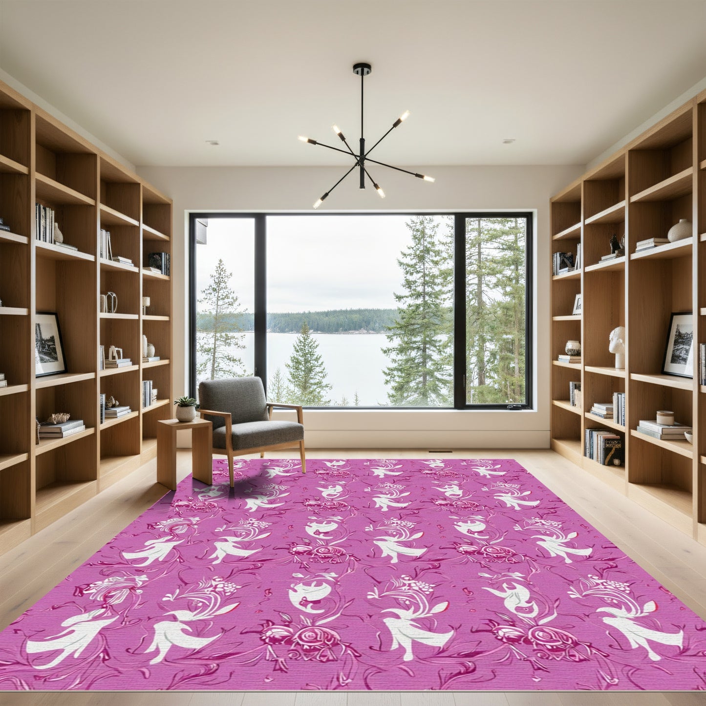 Vivid Fuchsia Floral Vine Medallion Rug